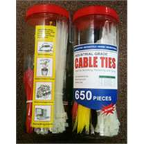Cable Tie Size Assortment - 650 Pieces - Canister Pack. 	 